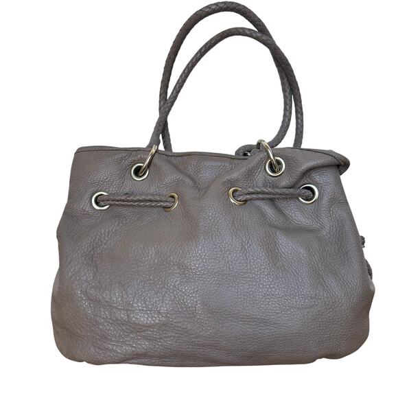 Elliott Lucca Taupe Leather Braided Drawstring Shoulder Bag - Picture 3 of 10